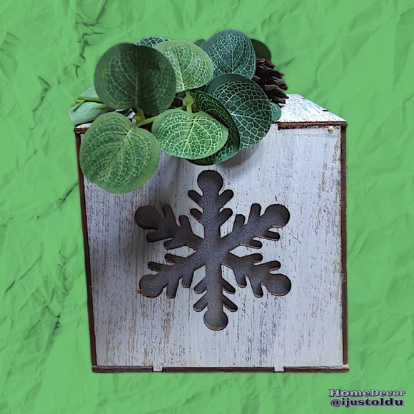 LED Wooden Candle Box with Snowflake & Forest Design | 5″×5″×5″ | Birch White - Picture 6 of 17
